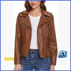 Faux Leather Moto Biker Jacket, Fitted Aviator Style Coat